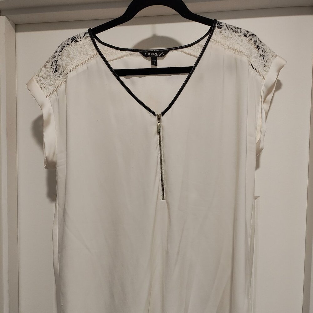 Express Sheer Zip Front Ivory Shirt Size L